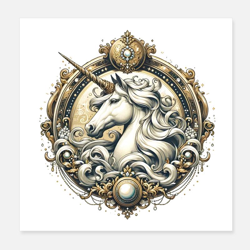 majestätisches Einhorn kunstvoll verziert Poster 20x20 cm