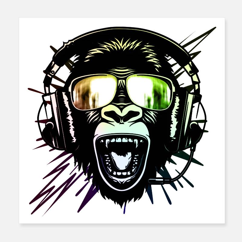 Affe mit Neonbrille - Poster 20x20 cm - Weiß