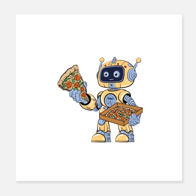 Un robot mange de la pizza Poster 20 x 20 cm