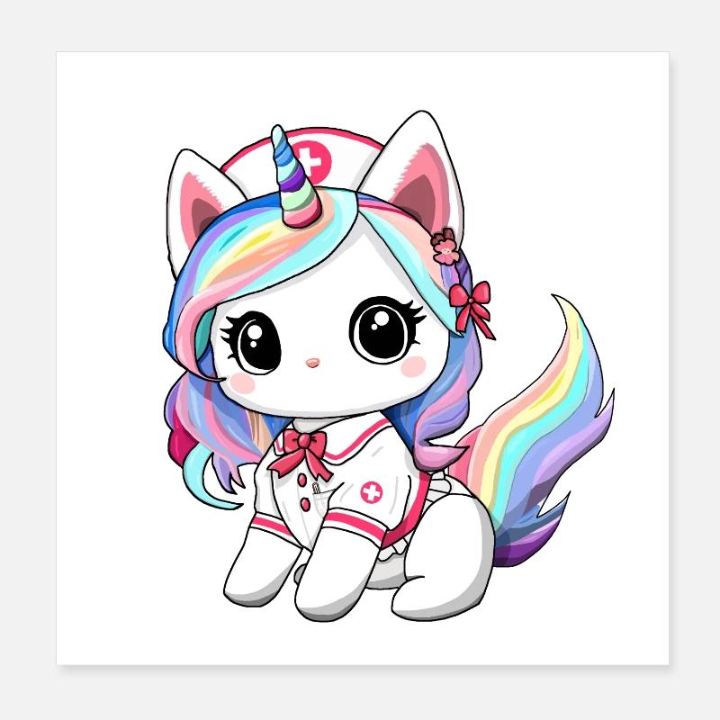 Einhorn Katzen Krankenschwester - Poster 20x20 cm - Weiß