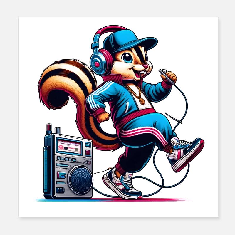 Tamia joyeux avec écouteurs Poster 20 x 20 cm