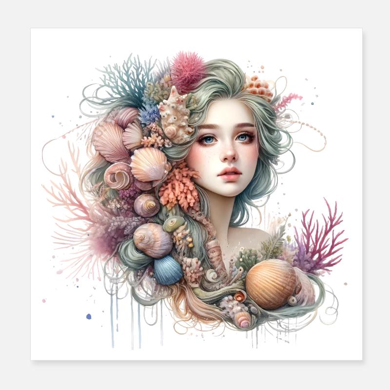 Fantastic, Mermaid, Artwork, Colorful, Poster 8" x 8" (20x20 cm)