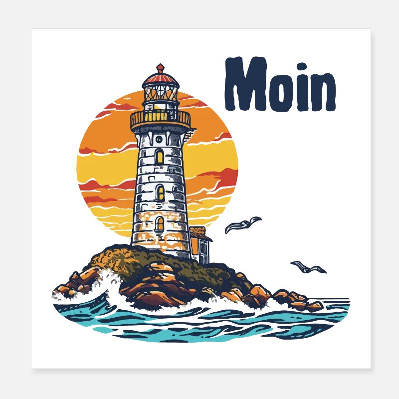 Phare au coucher de soleil de l’île Poster 20 x 20 cm