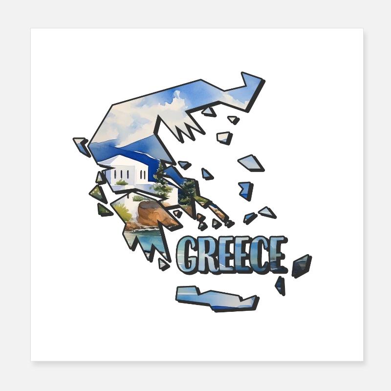 Carte à l’aquarelle Grèce Poster 20 x 20 cm