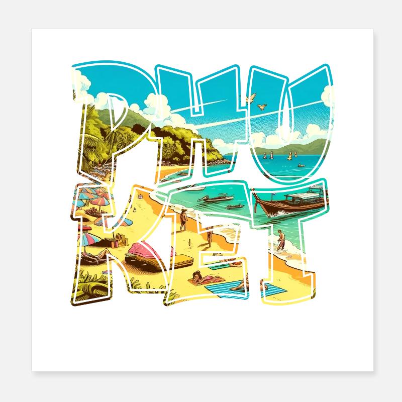 Phuket Thaïlande Plage Vacances Design Poster 20 x 20 cm