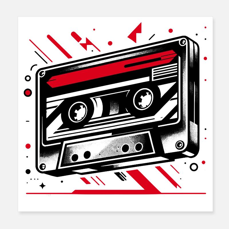 Cassette musicale dans le style rétro des années 80 et 90 Poster 20 x 20 cm