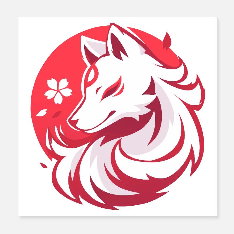 Asian Style White Fox Poster 8" x 8" (20x20 cm)