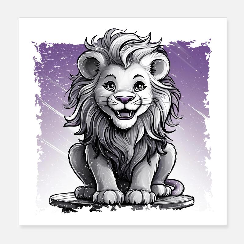 Lion comic, laughing sitting on stool | Poster Poster 8" x 8" (20x20 cm)