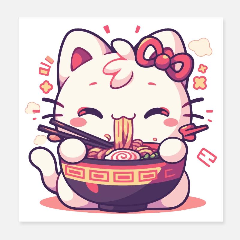 Chat qui mange des Ramens Poster 20 x 20 cm