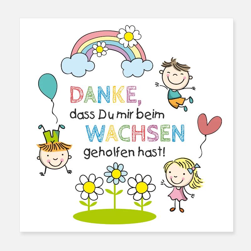 Spruch Kitaabschied | Kinder - Regenbogen - Blumen - Poster 20x20 cm - Weiß