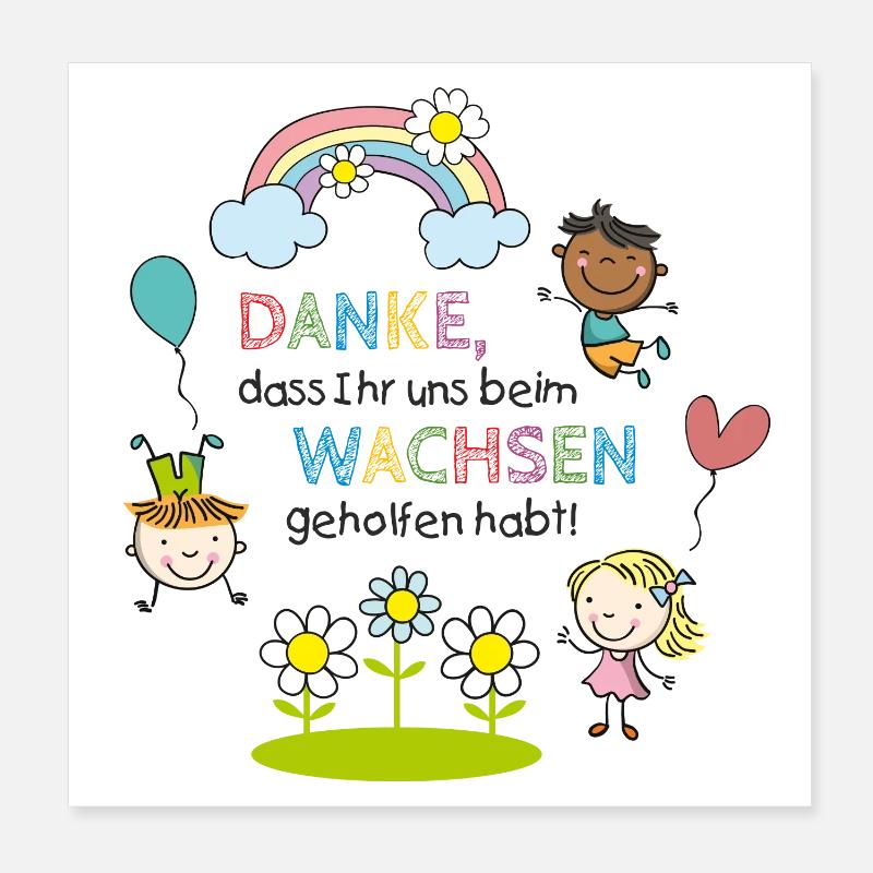 Dankesspruch Kita 1 | Kinder - Regenbogen - Blumen - Poster 20x20 cm - Weiß