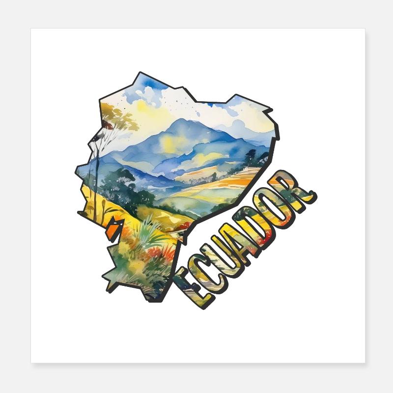 Watercolor Map Ecuador Poster 8" x 8" (20x20 cm)