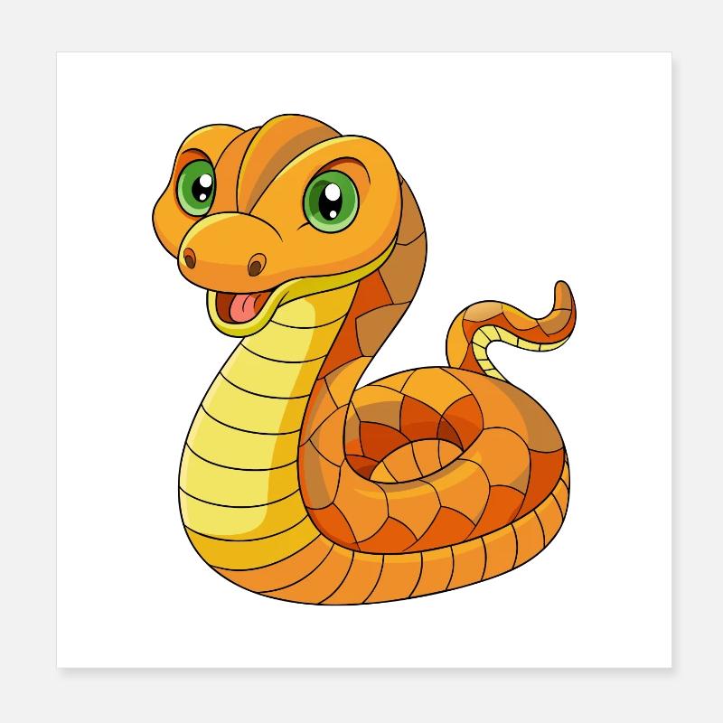 Snake Cute Mascot Cartoon Character Kawaii Poster 8" x 8" (20x20 cm)