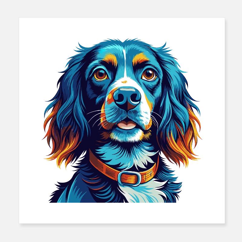 Blaue Picardie Spaniel Hunderasse Karikatur Kawaii Poster 20x20 cm