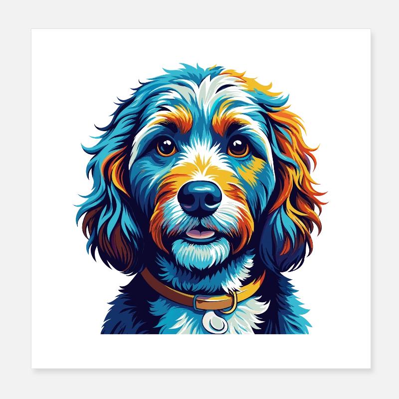 Cockapoo Chien Race Coloré Dessin Animé Kawaii Poster 20 x 20 cm