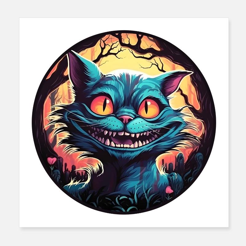Chat du Cheshire Alice au pays des merveilles Cercle - Poster 20 x 20 cm - blanc