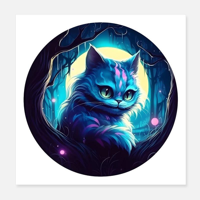 Grinsekatze Alice im Wunderland - Poster 20x20 cm - Weiß