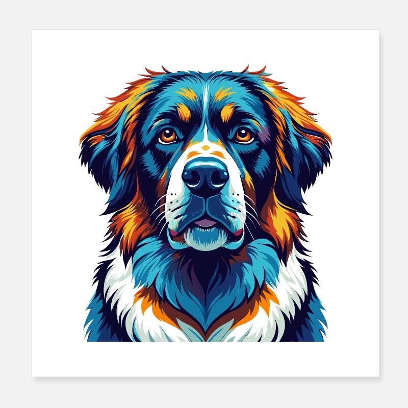 Chien de garde de Moscou race Coloré Dessin animé Kawaii Poster 20 x 20 cm