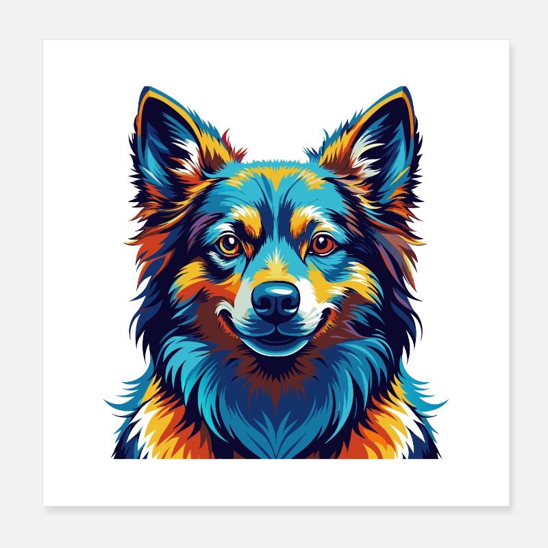 Nordischer Spitz Hunderasse Bunte Karikatur Kawaii Poster 20x20 cm