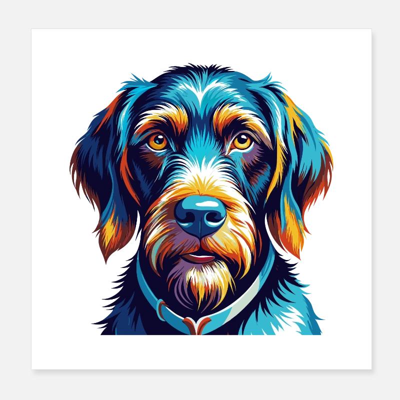 German Wirehaired Pointer Dog Breed Cartoon Kawaii Poster 8" x 8" (20x20 cm)