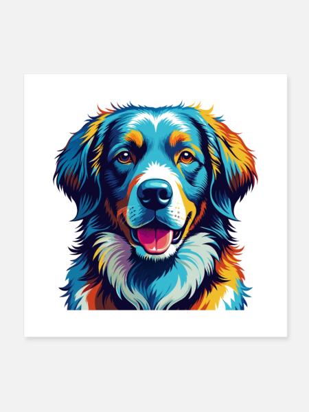 Kuvasz Hunderasse Bunte Karikatur Kawaii - Poster 20x20 cm - Weiß - Vorne