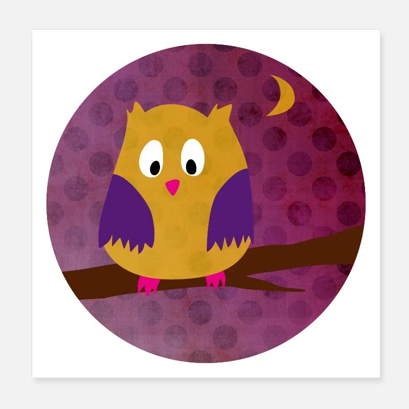 Eule Uhu Dots Punkte Kreis Wald lila Kinder Tiere Poster 20x20 cm