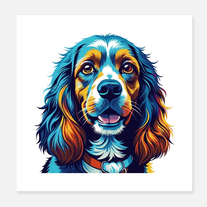 Cocker américain Spaniel Chien Race Dessin animé Kawaii Poster 20 x 20 cm