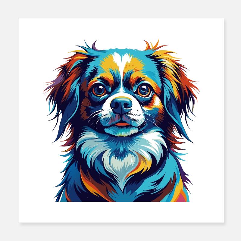 Tibetan Spaniel Hunderasse Bunte Karikatur Kawaii Poster 20x20 cm