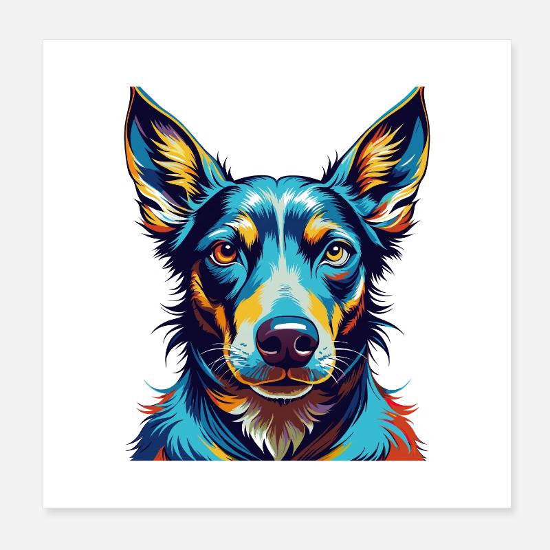 Andalusischer Windhund Hunderasse Bunte Karikatur Kawaii Poster 20x20 cm