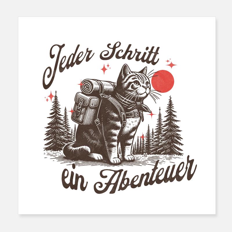 Abenteuerlicher Katzenwanderer beim Nachthimmel Poster 20x20 cm