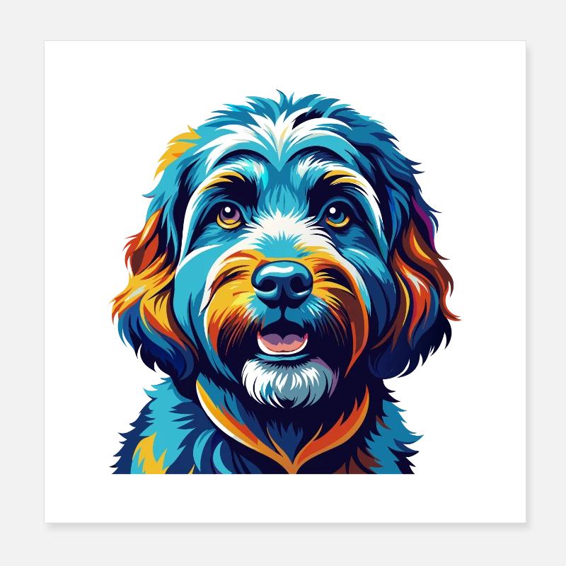 Cockapoo Dog Breed Colorful Cartoon Kawaii Poster 8" x 8" (20x20 cm)