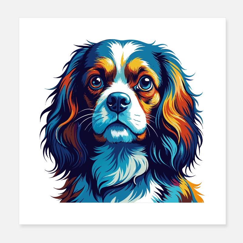 Cavalier King Charles Spaniel Hunderasse Karikatur Poster 20x20 cm