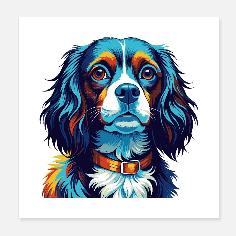 Cavalier Chien Race Coloré Dessin Animé Kawaii Poster 20 x 20 cm