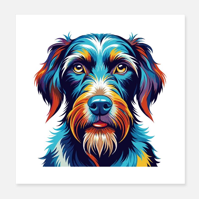 German Wirehaired Pointer Dog Breed Cartoon Kawaii Poster 8" x 8" (20x20 cm)