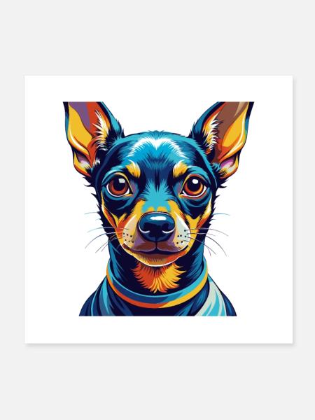 Miniature Pinscher Dog Breed Cartoon Kawaii - Poster 8" x 8" (20x20 cm) - white - Front