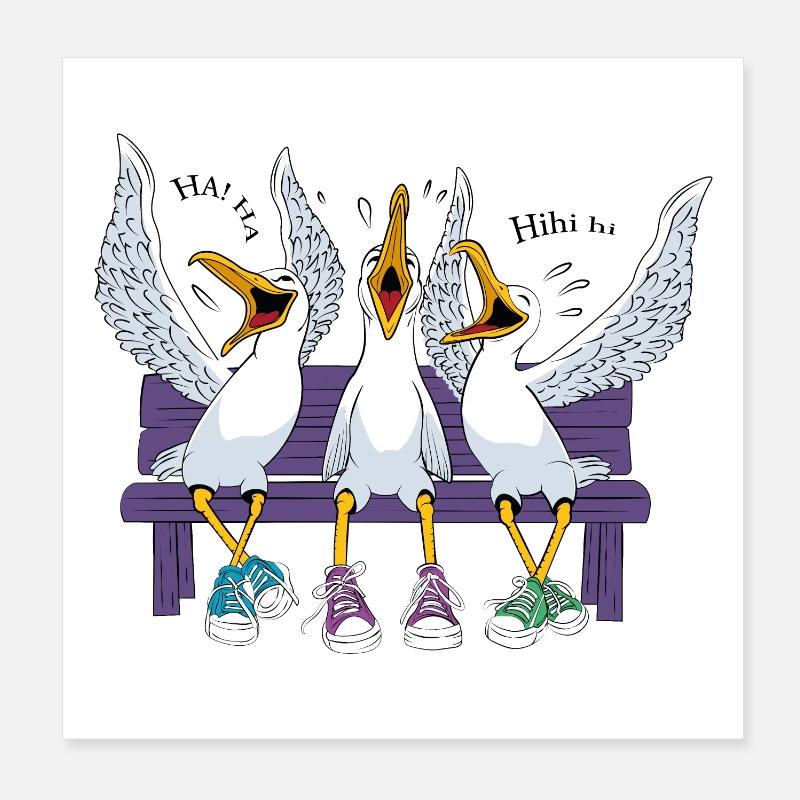 Seagulls on Beach Bench Poster 8" x 8" (20x20 cm)