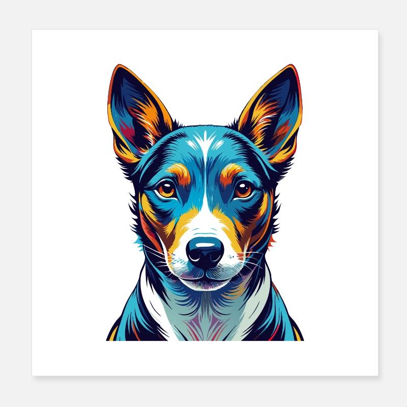Basenji Hunderasse Bunte Karikatur Kawaii Poster 20x20 cm