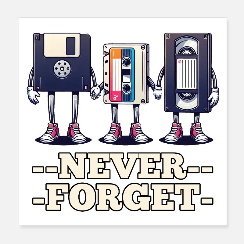 Diskette, Kassette, VHS - Niemals vergessen Poster 20x20 cm