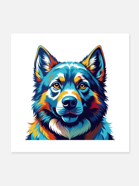Norwegian Elkhound Dog Breed Cartoon Kawaii - Poster 8" x 8" (20x20 cm) - white - Front