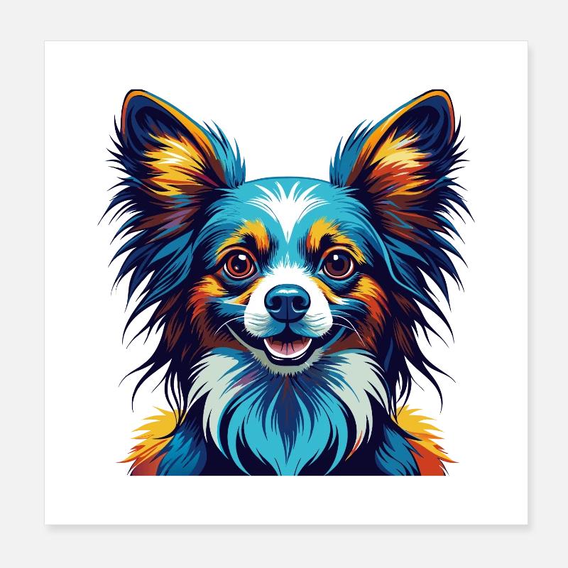 Papillon Hunderasse Bunte Karikatur Kawaii Poster 20x20 cm