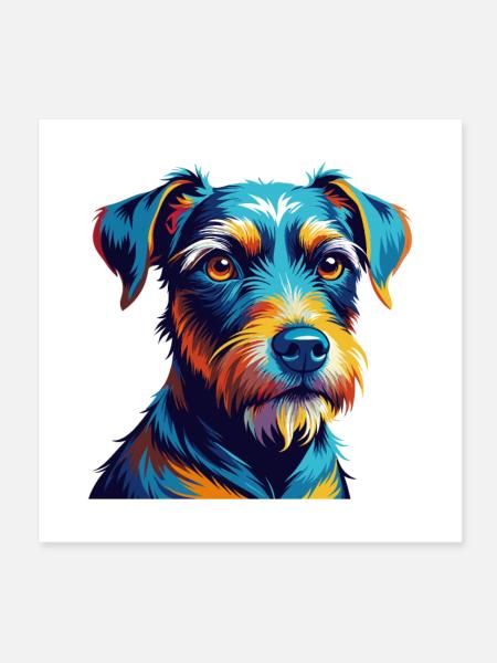 Patterdale Terrier Dog Breed Cartoon Kawaii - Poster 8" x 8" (20x20 cm) - white - Front