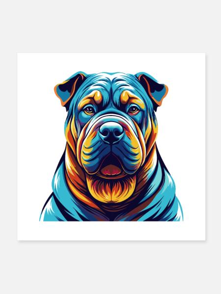 Shar Pei Hunderasse Bunte Karikatur Kawaii - Poster 20x20 cm - Weiß - Vorne