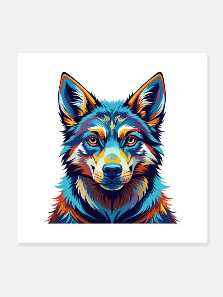Tamaskan Dog Breed Colorful Cartoon Kawaii - Poster 8" x 8" (20x20 cm) - white - Front