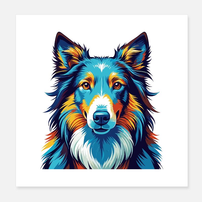 Raue Collie Hunderasse Bunte Karikatur Kawaii Poster 20x20 cm