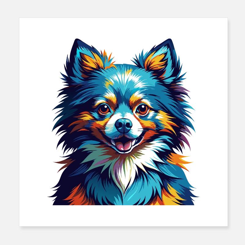 Zwergspitz Hunderasse Bunte Karikatur Kawaii Poster 20x20 cm