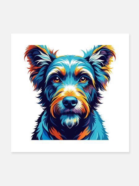 Pumi Hunderasse Buntes Aquarell Karikatur Kawaii - Poster 20x20 cm - Weiß - Vorne