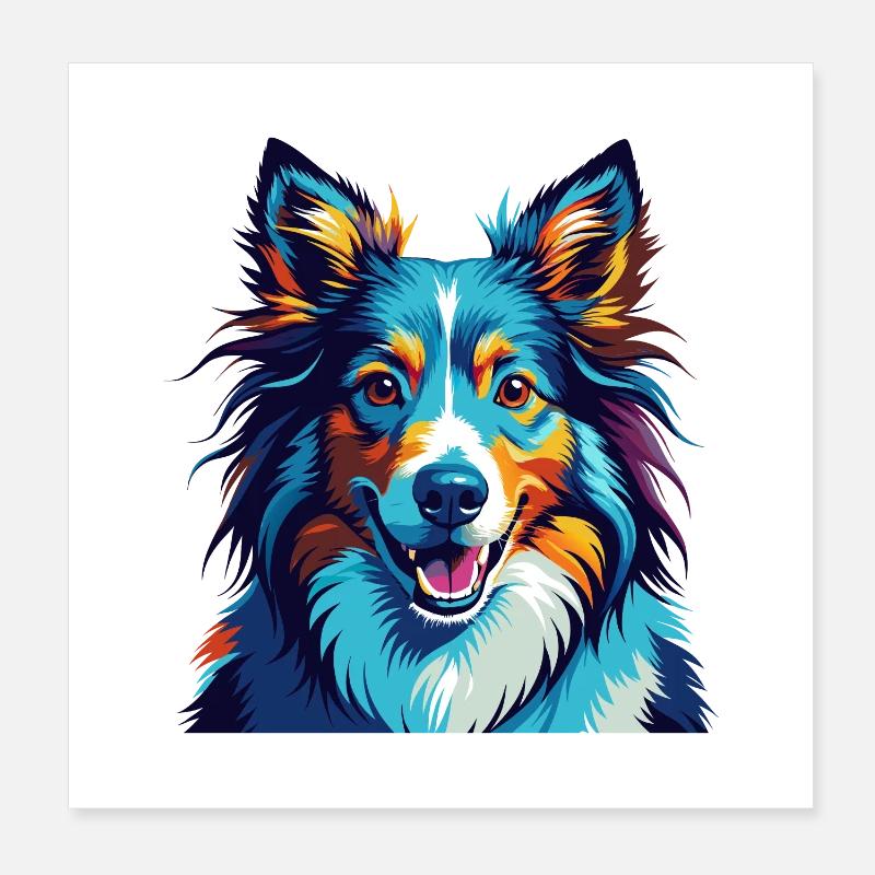 Sheltie Hunderasse Bunte Karikatur Kawaii - Poster 20x20 cm - Weiß
