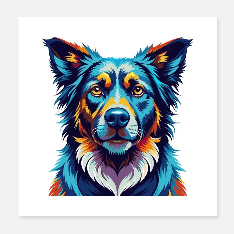 Schäferhund Hunderasse Bunte Karikatur Kawaii Poster 20x20 cm