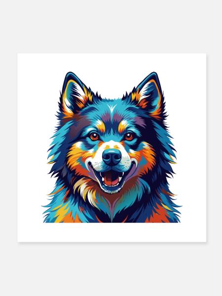 Chien de Laponie suédoise race Dessin animé coloré Kawaii - Poster 20 x 20 cm - blanc - Devant