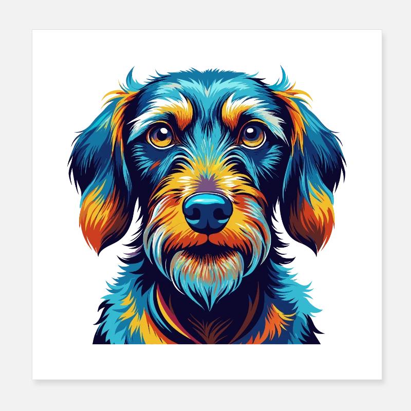 Drahthaariger Dackel Hunderasse Karikatur Kawaii Poster 20x20 cm